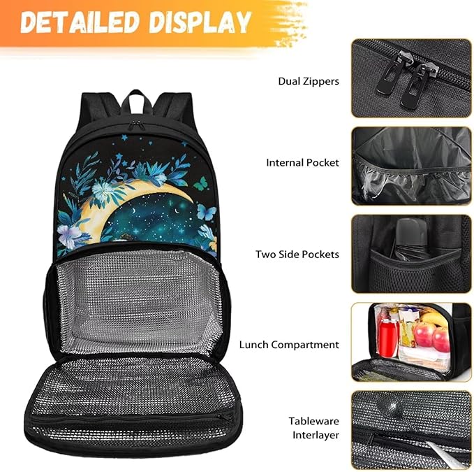 Panda Butterfly Moon Hiking Picnic Cooler Backpack for Teens Men Women lementary Students Knapsack Primary Middle High School Bookbag Outdoor Laptop Bag All In One Backpack Meal Bag