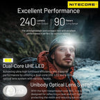 Nitecore HA11 240 Lumen Ultra Lightweight AA Headlamp Dual Beam Headlight Tag (Normal Headband)