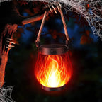 iBaycon 1 Pack Solar Lanterns Lights, Halloween Flickering Flame Garden Lights with 2 Modes Dual Charging USB & Solar, Outdoor Waterproof Hanging Lantern for Party Holiday Halloween Decor (Red)