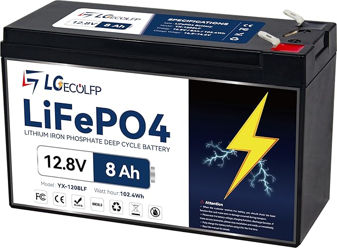 12V 8Ah Lithium LiFePO4 Deep Cycle Battery, 3000+ Cycles Rechargeable Battery Built-in 10A BMS Perfect for Ride on Toys, Scooters, Fish Finders, Small Ups Backup, Solar System, Lighting etc
