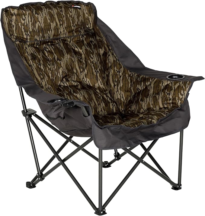 Lippert Mossy Oak Original Bottomland Camo Big Bear Padded Camping Chair with 400-lb. Weight Capacity, Durable Mesh Fabrics, Dual Cupholders, Wine Glass Holder, Carrying Bag - 2023053730