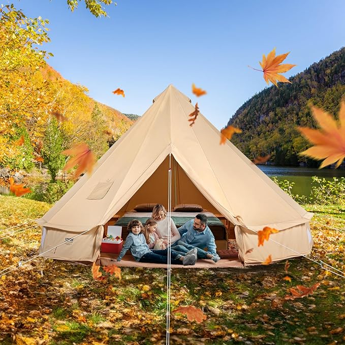VEVOR Canvas Tent Bell, Yurt 4 Seasons for Camping with Stove Jack, Breathable Holds up to 4 People, Family Camping Outdoor Hunting Party