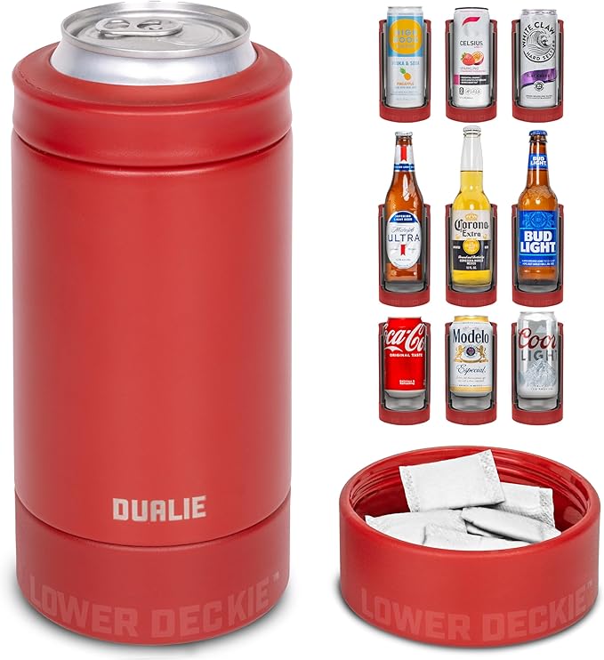 DUALIE Lower Deckie - Insulated 12 oz Can Cooler with Pouch Container - Universal Drink Holder with Built-in Pouch Bin - Choose Your Color