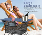 Lightweight Camping Table - Portable Folding Beach Side Table w/2 Cup Holders & Large Storage Basket, Compact Fold for Tailgate Travel Outdoor Fishing Picnic | 29.2" W x 21.7" D (Blue)