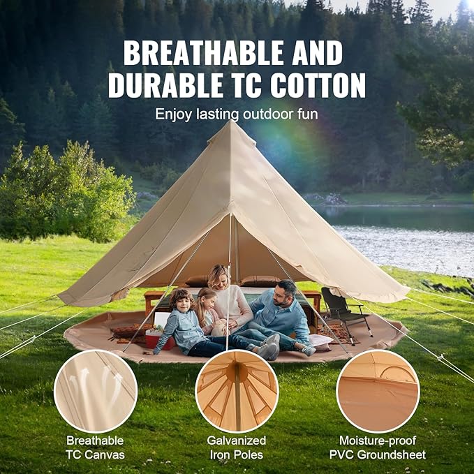 Happybuy Canvas Bell Tent - 4 Seasons Breathable 100% Cotton Canvas Yurt - w/Stove Jack, Luxury Glamping Tent Waterproof for Family Camping, Hunting, Party