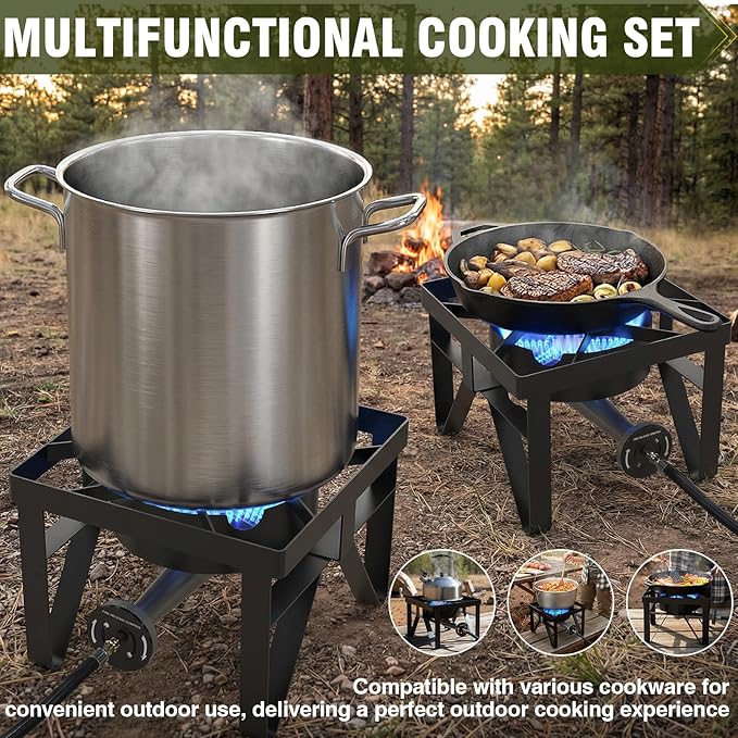 BESTFIRE 200,000 BTU Heavy-Duty Propane Burner – Outdoor Stove with 0-20Psi Adjustable Regulator & Black Hose – Ideal for Home Brewing, Turkey Frying, Camping & Backyard Cooking
