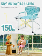 EVER ADVANCED Kids Directors Chair with Side table for Camping, RV & Sports, Padded Kid Outdoor Seat with Safety Lock, Lightweight Portable Camp Chairs for Beach, Balcony, Patio, Supports 150lbs Green