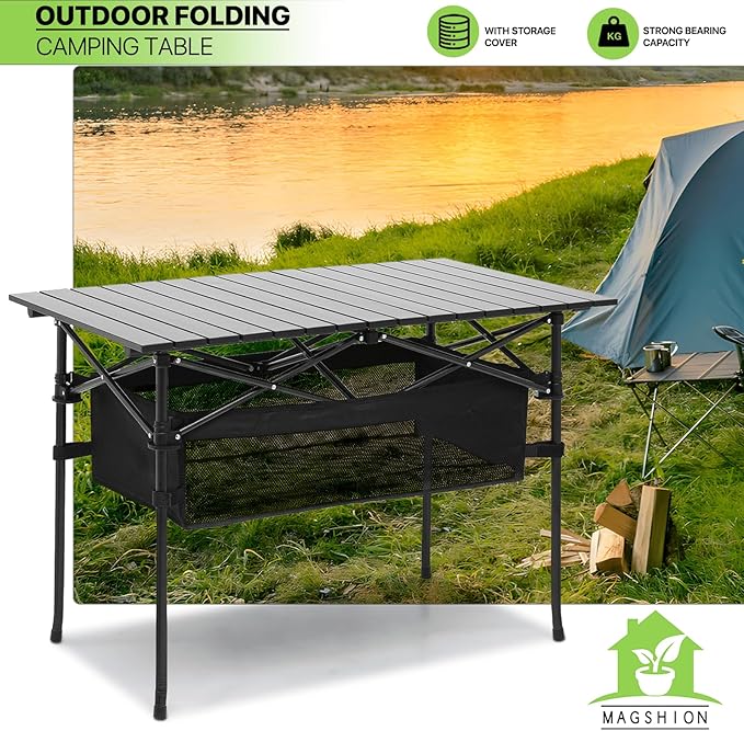 Outdoor Folding Portable Picnic Camping Table, Aluminum Roll-up Table with Easy Carrying Bag for Indoor,Outdoor,Camping, Beach,Backyard, BBQ, Party, Patio, Picnic (Large)