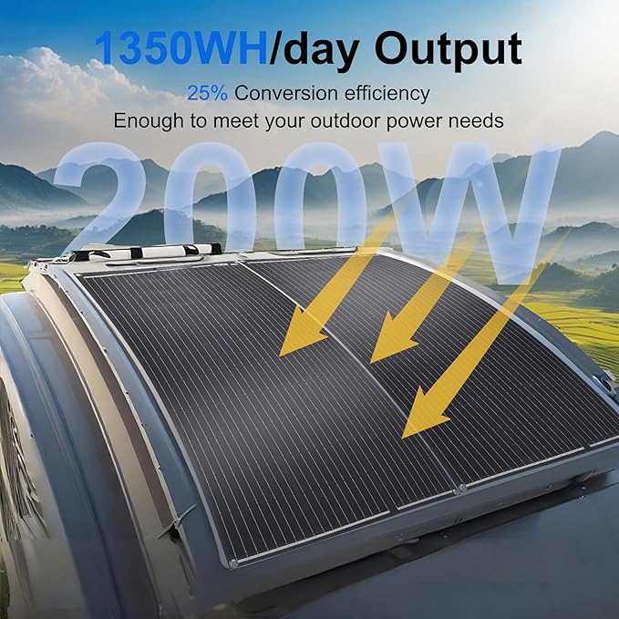 200W Flexible Solar Panel for RV Boat,12V/24V Monocrystalline Ultra-Flexible Bendable Mono Off-Grid Charger for Marine RV Cabin Van Car Boat Curve Surfaces （2 * 100w）