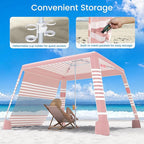 MoKo Beach Cabana, 8'×8' Large Beach Canopy with Side Wall, UPF 50+ Protection Easy Setup Beach Tent Sun Shelter, Adjustable Height Wind Resistant Cabana Beach Tent for Whole Family, Pink Stripe