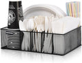 Paper Plate Organizer for Countertop, Metal Silverware Caddy with 6 Compartments for Cup, Napkin, Utensil Holder Caddy for Party, Camping, Picnic