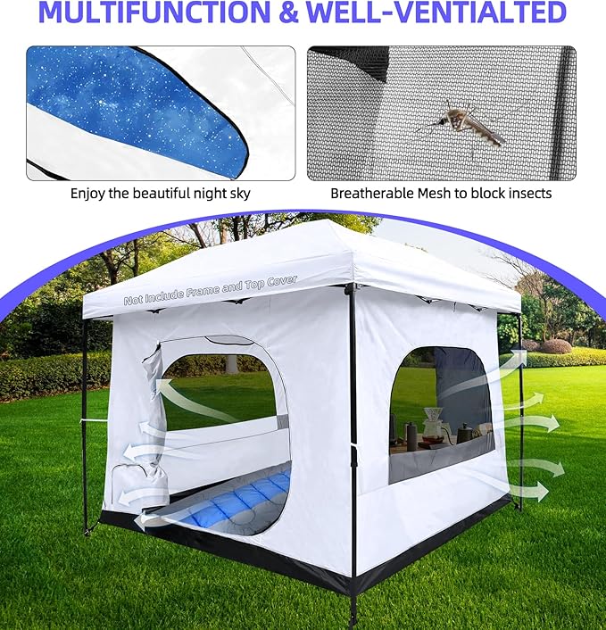 Joramoy Camping Cube for 10×10 Pop Up Canopy, Converts Straight Leg Canopy into Camping Inner Tent, Portable Vented Cube Tent with Full Floor(Frame/Top NOT Included)