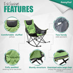 SUNNYFEEL Oversized Rocking Camping Chair, Fully Padded Patio Chair with Side Pocket, High Back Portable Lawn Recliner with Headrest, Outdoor Camp Rocker Chairs for Adults Heavy Duty 500 LBS Carry Bag