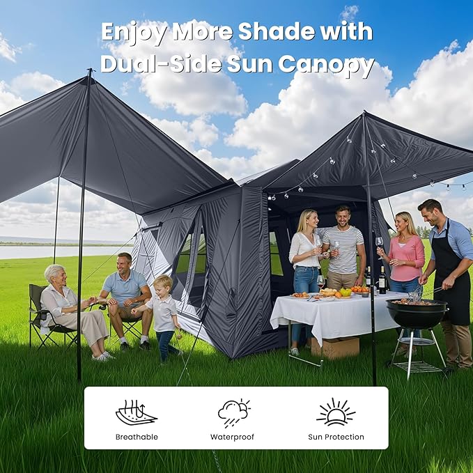 ABORON 2/6/8/10/12 Person Inflatable Camping Tent, Easy Setup Blow Up Tent with Hand Pump, PU3000mm Waterproof & Breathable 4 Season Glamping Tent for Outdoor Camping