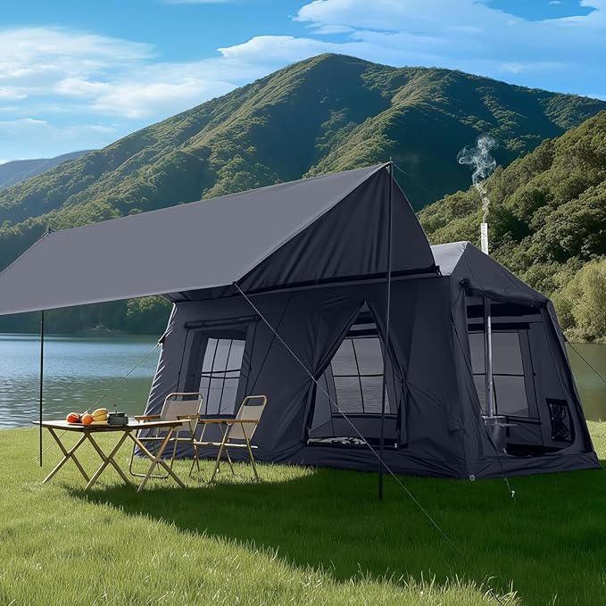 ABORON 2/6/8/10/12 Person Inflatable Camping Tent, Easy Setup Blow Up Tent with Hand Pump, PU3000mm Waterproof & Breathable 4 Season Glamping Tent for Outdoor Camping