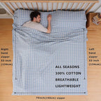 100% Cotton Sleeping Bag Liner with Full Length Zipper on 3 Sides; Single/Double Adult Sleep Sack for Travel & Camping, Multifunctional Travel Sheets (Unzipped 87”x87”) for Hotel, Lightweight