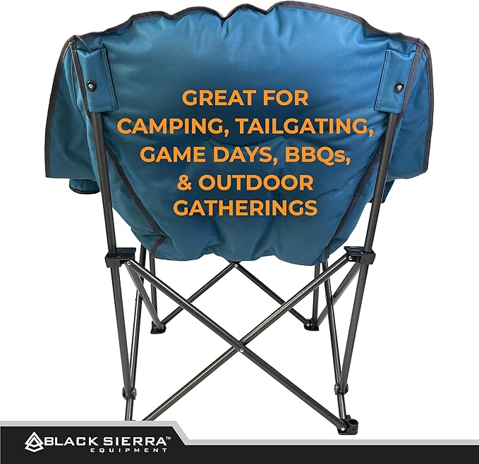 Black Sierra Oversized Camping Chair for Adults – 400 lb Heavy Duty Folding Chair with Cup Holders & Carry Bag