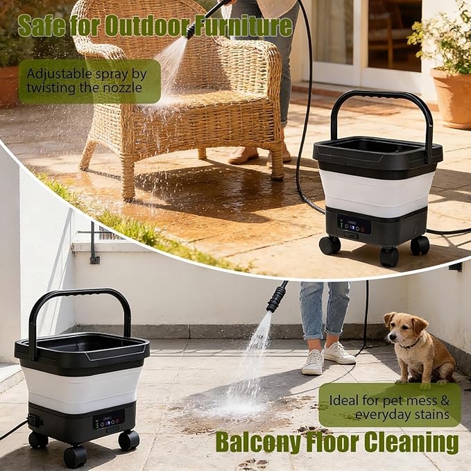 Portable Cordless Pressure Washer with 3.4Gal Tank, 580PSI Max, 7-Level Adjustable Sprayer, 360° Nozzle, 23FT Hose, 20000mAh Battery, Foldable Design with Wheels for Car, Camping, Garden