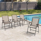 Crestlive Products Patio Folding Chairs Set of 8, Outdoor Folding Chairs with Durable Rust-Resistant Frame and Breathable Textilene Material for Outside, Beige
