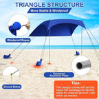 Beach Tent Sun Shelter UPF50+ with Sandbags, Sand Shovel & Windproof Poles - Portable Pop Up Canopy for Beach, Camping, Picnics, Backyard & Fishing (Royal Blue,6.9x6.5FT)