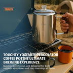 Toughty Yosemite Percolator Coffee Pot – Classic Stovetop Coffee Maker for Camping, Hiking & Home, Durable Stainless Steel Pot, Compatible with All Stovetops – Old-Fashioned 9-Cup Percolator, Silver