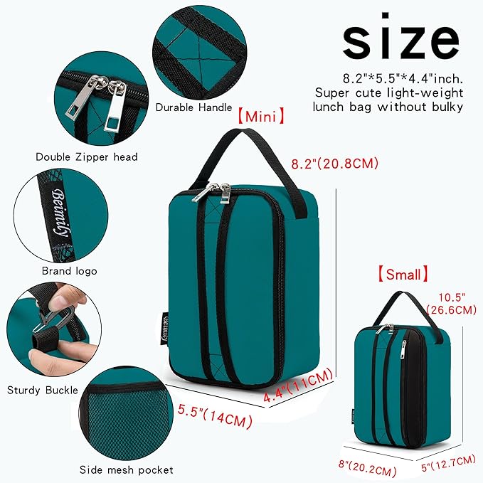BEIMILY Lunch Box for Men Women Adults,Mini Insulated Lunch Bag for Office Work Picnic,Reusable Portable Lunchbox,Soft Cooler Tote Bag,6 can cooler bag,Mini,Dark Teal