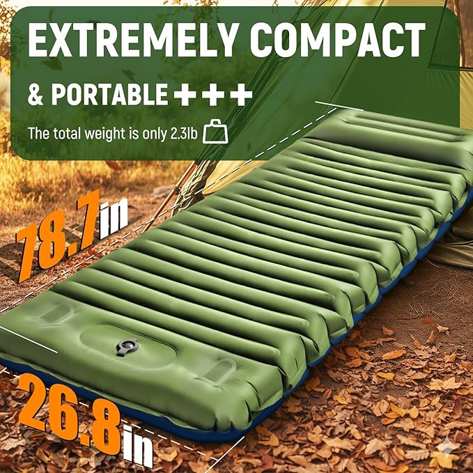 Camping Sleeping Pad, Thick 5 Inch Camping Mat with Pillow Built-in Foot Pump Ultralight Inflatable Sleeping Pads for Camping, Backpacking, Hiking, Tent