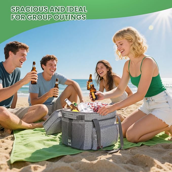 MIYCOO Soft Double Deck Cooler Bag - 60-Can Leakproof Insulated Portable Lunch Cooler, Extra Large Expandable Ice Chest Cooler for Beach, Picnic, Camping, Shopping