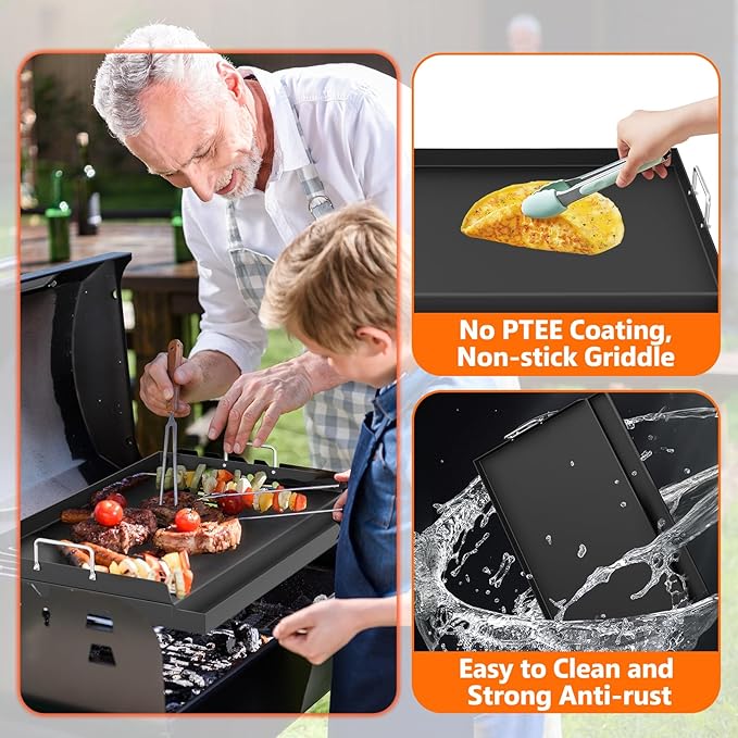 YACONA 25＂×16＂ Nonstick Universal Griddle for Gas Grill, Muti-Purpose Cooking Cast Iron Griddle with Grease Groove, Pre-Seasoned Flat Top Plate Insert for Camping, Tailgating, Parties