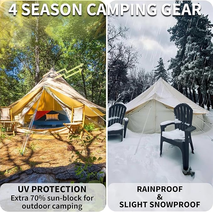DANCHEL OUTDOOR Waterproof Rain Fly for Bell Tent, 4 Season Yurt Tent Rain Cover Protector Tarp with/No Stove Jack Glamping Gears, PU5000mm Lightweight 300D Oxford Polyester, Beige(13ft/16.4ft/20ft)