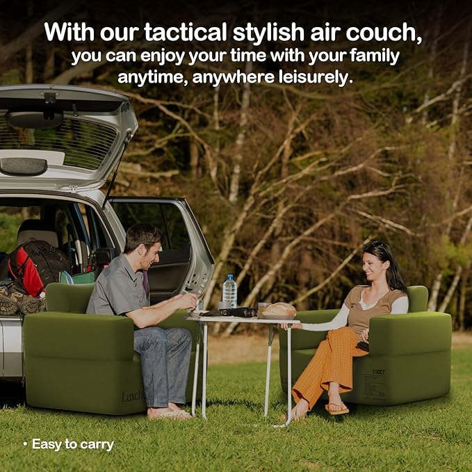 Inflatable Couch Premium Oxford Cloth Inflatable Sofa with Built-in Rechargeable Pump Portable Blow Up Couch for Camping Outdoor Travel Home Guests Backyard Patio | Durable Fabric, Easy Inflation, Waterproof, Puncture Resistant, Portable for Outdoor