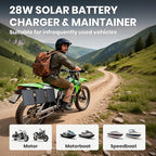FlexSolar 28W 12V Portable Solar Panel Battery Charger Maintainer Kits Trickle Charger with Built-in Charge Controller, Cig Plug, Alligator Clips, O-Rings OBDII Connector for Car, Truck,Tractor, Boat