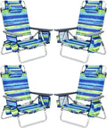 Tangkula Set of 4 Backpack Beach Chair, 5-Position Lay Flat Beach Chairs with Cooler Bag, 2 Cup Holders, Towel Bar, Lightweight Folding Beach Chair with Backpack Straps