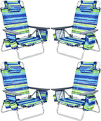 Tangkula Set of 4 Backpack Beach Chair, 5-Position Lay Flat Beach Chairs with Cooler Bag, 2 Cup Holders, Towel Bar, Lightweight Folding Beach Chair with Backpack Straps