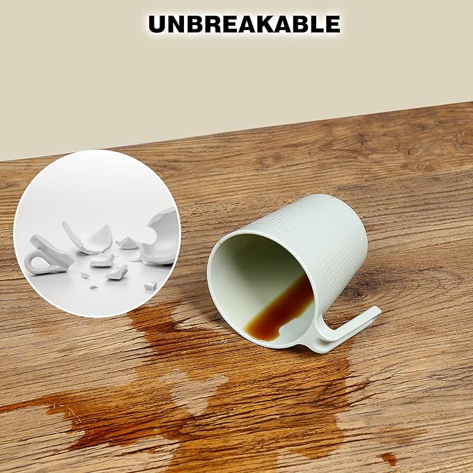 Ribbed Drinking Glasses Coffee Mugs Set of 8, Plastic Coffee Cups 16.9 OZ Unbreakable Tumblers with Handle, Reusable Drinking Cups for Camping/Dorm/RV