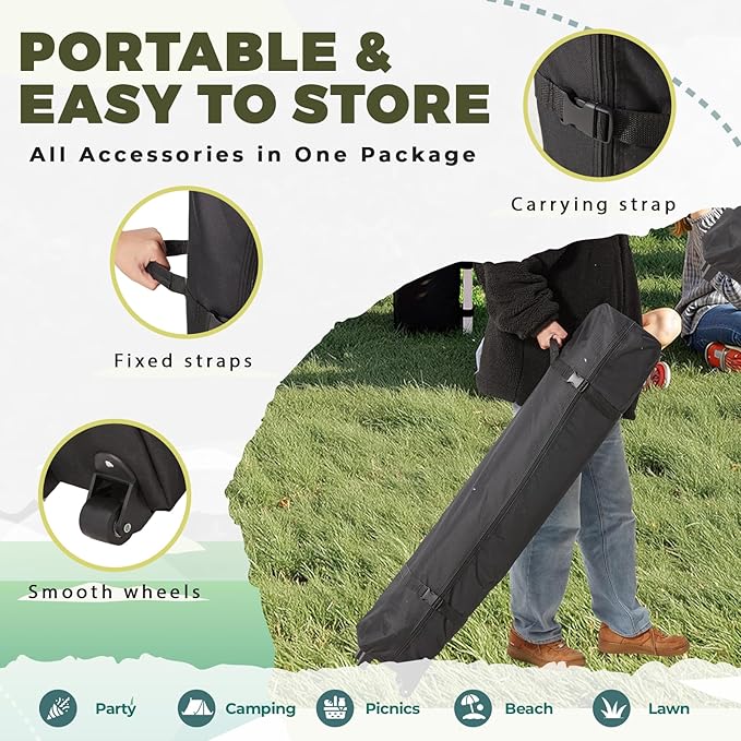 EROMMY 10x10 Pop Up Tent, Easy to Set Up Outdoor Canopy, Portable Gazebo for Events, Parties, Camping with Wheeled Bag, 4 Sand Bags, 4 Ropes and 8 Spikes(White)