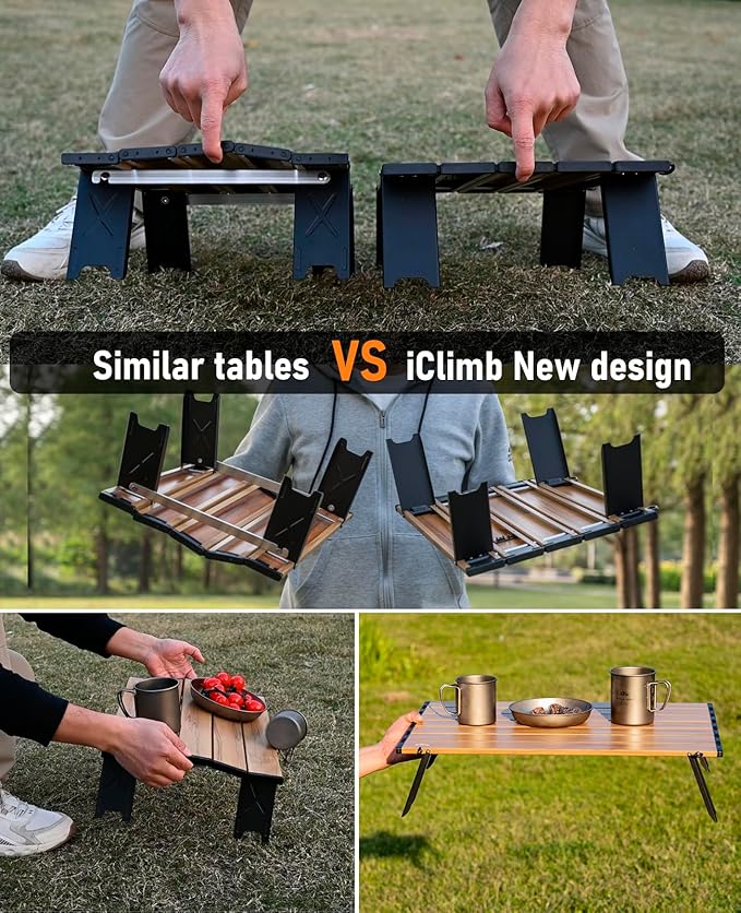 iClimb Ultralight Compact Mini Beach Picnic Folding Alu. Table with Carry Bag, Two Size (Green, S)