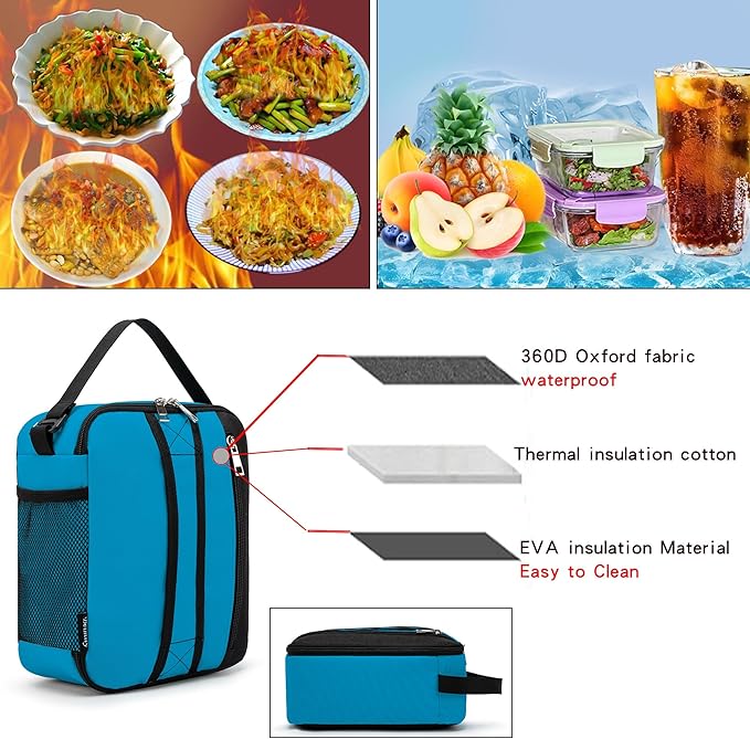 BEIMILY Lunch Box for Men Women Adults,Small Insulated Lunch Bag for Office Work Picnic,Reusable Portable Lunchbox,Soft Cooler Tote Bag(Gray Blue)