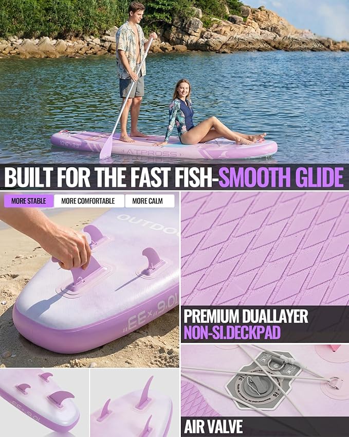 10'6''x33''Inflatable Stand Up Paddle Board, 400lbs Extra Wide Stand Up Paddleboard with Kayak Seat, Anti-Slip EVA Deck Premium SUP Accessories Kit, Non-Slip Stable Deck Boat for Yoga Fishing Surf