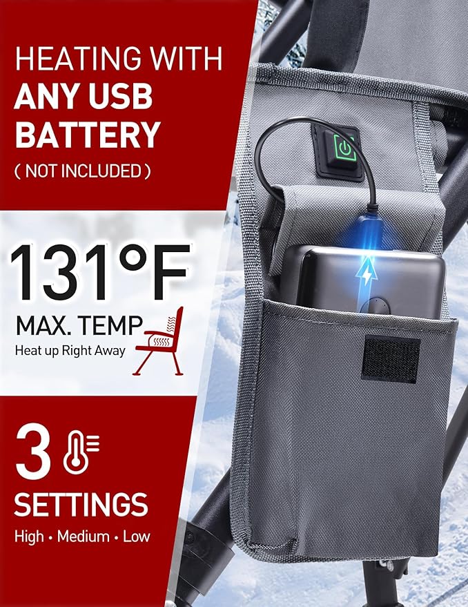 Heated Camping Chair - Fully Padded Heated Chairs Outdoor Sports, Battery NOT Included