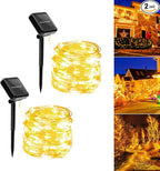 Solar String Lights Outdoor Waterproof, 2x56Ft 300LED 8 Modes Solar Powered Copper Fairy String Deck Twinkle Lights for Outside Christmas Party Yard Camping Holiday Decor 2Pack(Warm White)