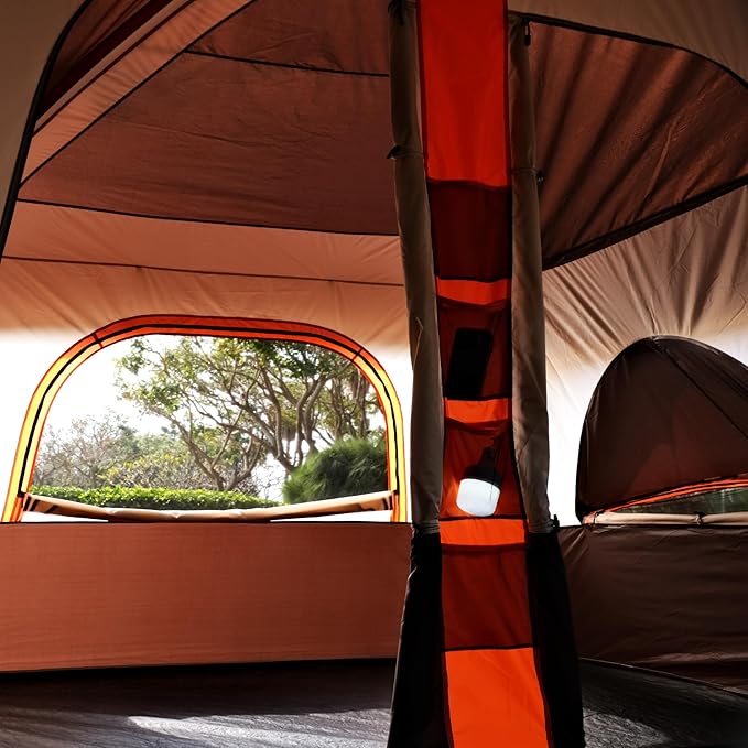 KTT Extra Large Tent 10-12-14 Person(B),Family Cabin Tents,2 Rooms,3 Doors and 3 Windows with Mesh,Straight Wall,Waterproof,Double Layer,Big Tent for Outdoor,Picnic,Camping,Family Gathering