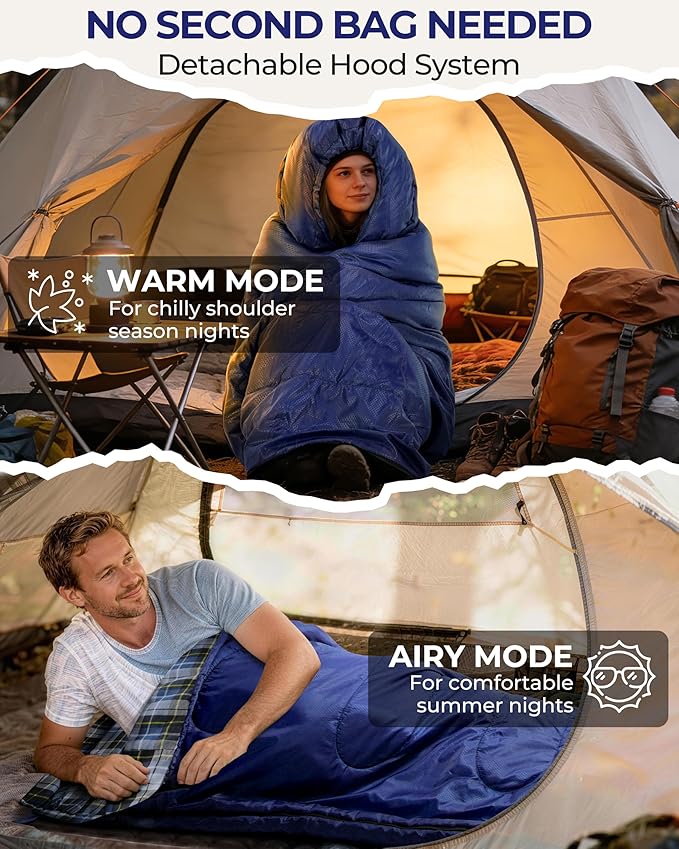 Sportneer Sleeping Bags for Adults, 0 Degree Sleeping Bag XL Flannel Winter Cold Weather Sleeping Bag with Detachable Hood Compression Sack for Camping, Backpacking, Hiking