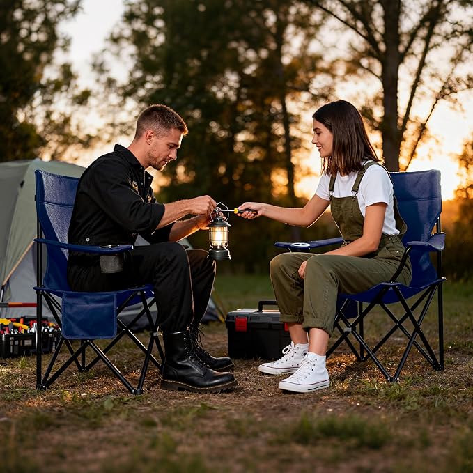 Portable Camping Chair 2 Pack, Folding Outdoor Chair with Cup Holder & Side Pocket for Camping (Navy Blue, 2 Pack)