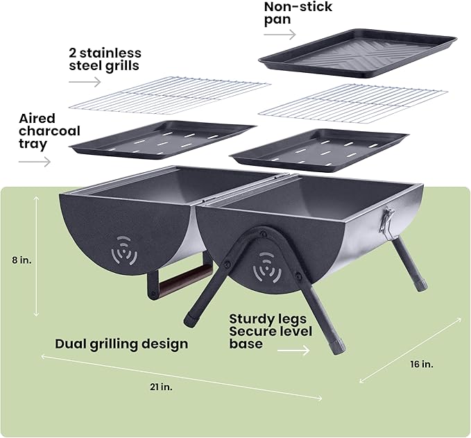AGG Portable Charcoal Grill - 2-in-1 Tabletop BBQ & Griddle Combo - Compact Mini Barrel Grill for Camping, Balcony & Tailgating - Includes Apron, Heat-Resistant Gloves & Tongs -Small Outdoor Grill
