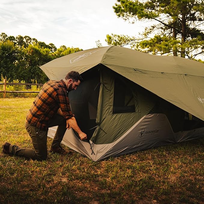 Gazelle T3 Tandem GT350GR Pop-Up Portable Camping Hub Tent, Easy Instant Set up in 90 Seconds, Alpine Green, 6-Person, Family, Overlanding, 82" x 152"