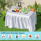 Giantex Foldable Ice Bin Table with Drain & Bucket, Removable Skirt, 48" x 32" HDPE Cooler Table for Parties, Catering, Weddings, Outdoor Events, Portable Fill and Chill Beverage Serving Station