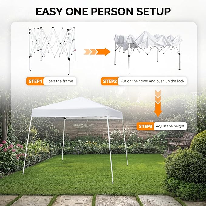 VINGLI 6x6 ft Pop Up Canopy Tent, Easy Up Canopy Event Tent Foldable Portable Canopies for Camping, Patio, Outdoor Gazebo Slant Legs, Outdoor Instant Shelter Canopies with Carry Bag (White)