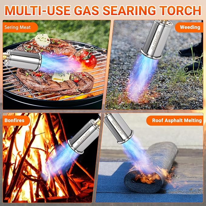 Powerful Propane Grill Torch Gun, Sous Vide Torch With Adjustable Flame, Flamethrower Gun Charcoal Lighter for BBQ, Campfire, Searing Steak, Cooking (Tank Not Included)