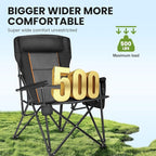 HIGH POINT SPORTS Oversized Folding Camping Chairs for Adults, High Backrest Heavy Duty Lawn Chairs Support 500 LBS Portable Collapsible Camp Chairs with Cup Holders,Side Pocket, 2 Pack, Black